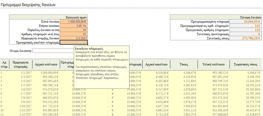 Πρόγραμμα Υπολογισμού Δανείου σε αρχείο Excel (xls)